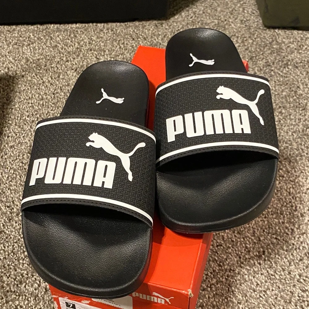 Puma Black and White Slide Sandals